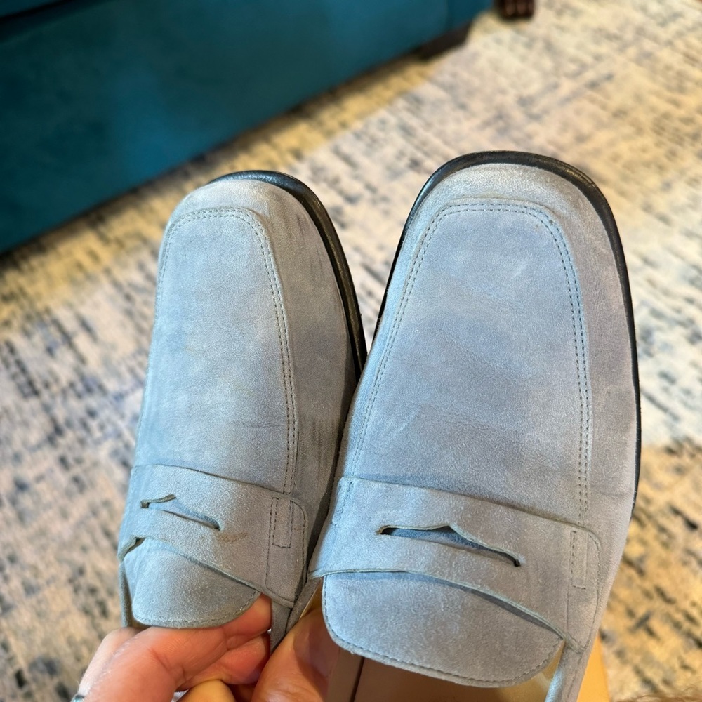 Tod’s Baby Powder Blue Suede Loafer Shoes, Size 10 - Picture 12 of 16